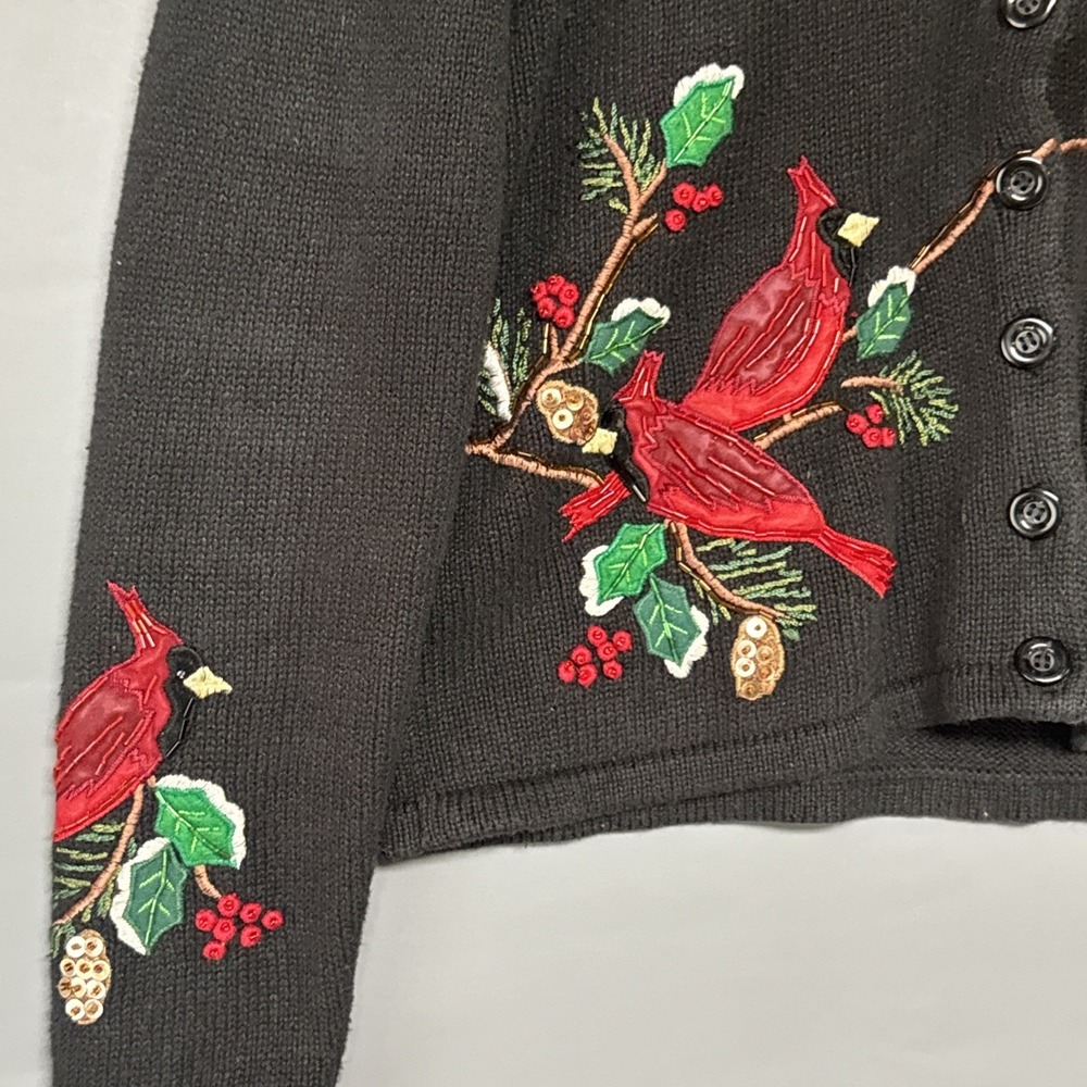 Tiara International Women S Christmas Cardigan Sweater Cardinals Holly Ramie‎ - Picture 5 of 5